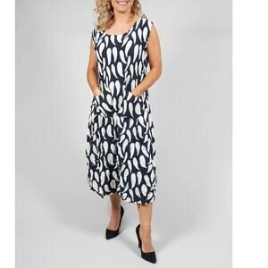 Alquema Smash Crinkle Dress Ink White Droplet Pockets Lagenlook Art to Wear XS